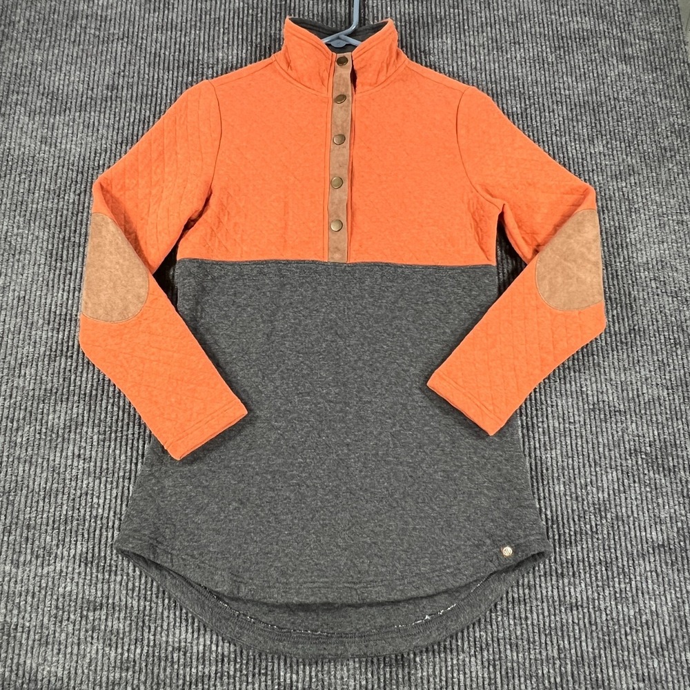 Marley Lilly Sweatshirt Womens XS Extra Small Orange Long Sleeve 1/4 Snap Casual